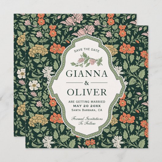 Morris Floral Garden Bruiloft Save The Date Kaart (Voorkant / Achterkant)
