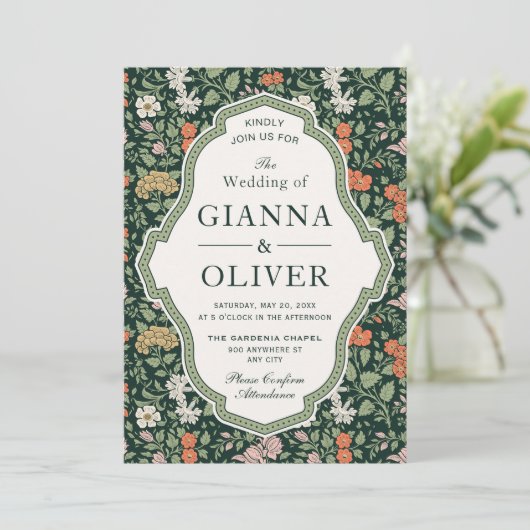 Morris Floral Garden bruiloft uitnodiging (Staand voorkant)