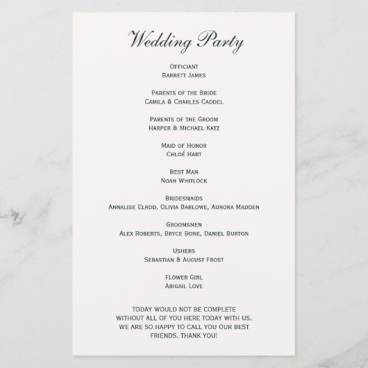 Morris Floral Garden huwelijksceremonie programma (Achterkant)