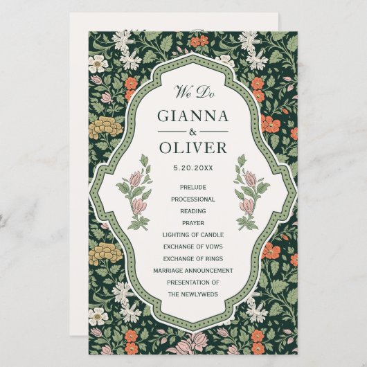 Morris Floral Garden huwelijksceremonie programma (Voorkant / Achterkant)