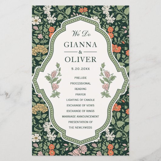 Morris Floral Garden huwelijksceremonie programma (Voorkant)