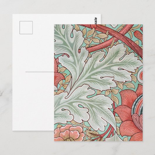 Morris  Foliage & Floral Patroon Rode Stijl Briefkaart (Voorkant / Achterkant)