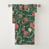 Morris Garden Groen & Rood Bloemen Badhanddoek Set Bad Handdoek (Insitu)