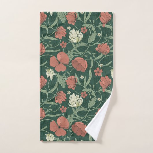 Morris Garden Groen & Rood Bloemen Badhanddoek Set Bad Handdoek (Handdoek)
