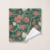 Morris Garden Groen & Rood Bloemen Badhanddoek Set Bad Handdoek (Wasdoekje)