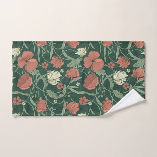 Morris Garden Groen & Rood Bloemen Badhanddoek Set Bad Handdoek (Handdoek)