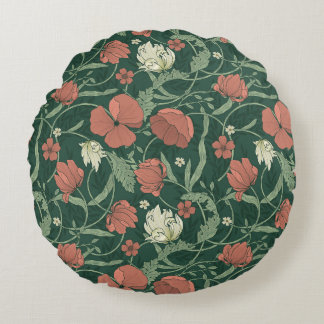 Morris Garden Groen & Rood Bloemmotief Rond Kussen