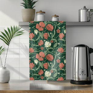 Morris Garden Groen & Rood Bloemmotief Theedoek