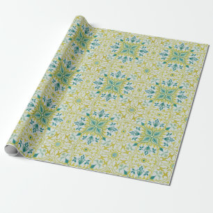 Morris Geel Turquoise Wijnstok & Bloem Motief Cadeaupapier
