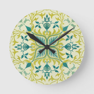Morris Geel Turquoise Wijnstok & Bloem Motief Ronde Klok