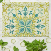 Morris Geel Turquoise Wijnstok & Bloem Motief Theedoek (Gevouwen)