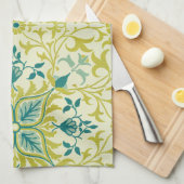 Morris Geel Turquoise Wijnstok & Bloem Motief Theedoek (Quarter Fold)