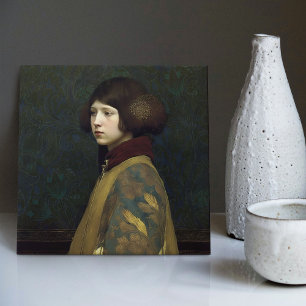 Morris Gold Green Art Nouveau Portret Lelie Tegeltje