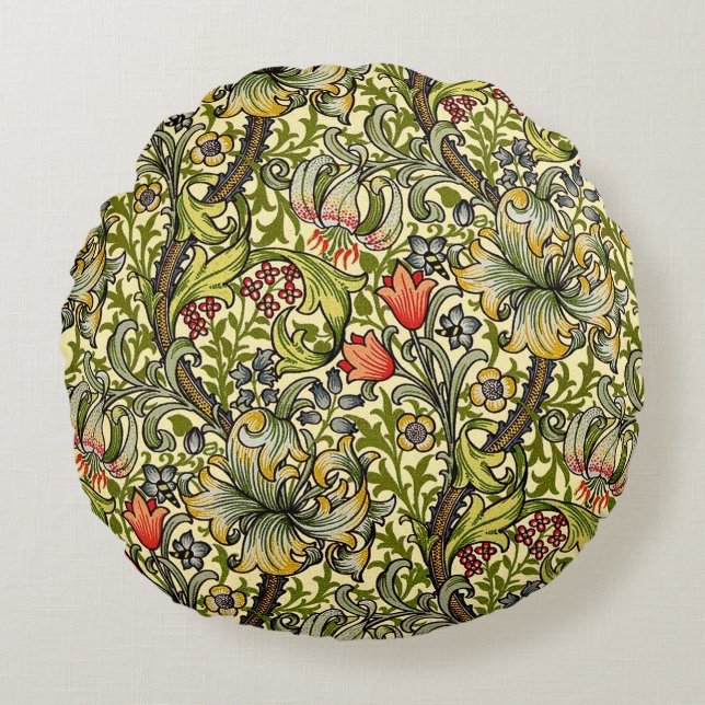 Morris Golden Lily Pattern Cushions Rond Kussen (Voorkant)
