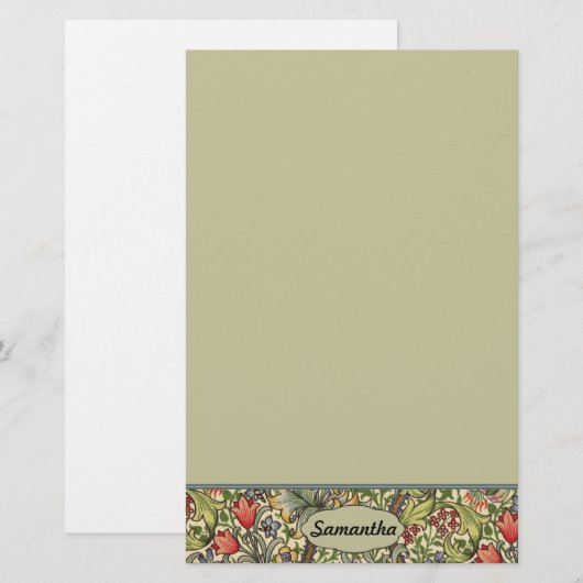 Morris Golden Lily Wallpaper Pattern Monogram Briefpapier (Voorkant / Achterkant)