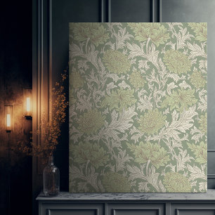 Morris Green Chrysanthemum Victoriaans Pattern Canvas Afdruk
