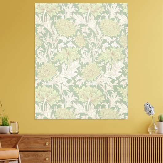 Morris Green Chrysanthemum Victoriaans Pattern Canvas Afdruk (Insitu (Woonkamer))