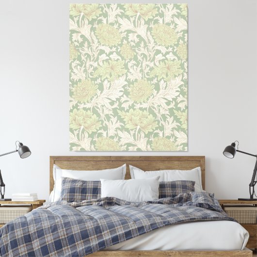 Morris Green Chrysanthemum Victoriaans Pattern Canvas Afdruk (Insitu (Slaapkamer))