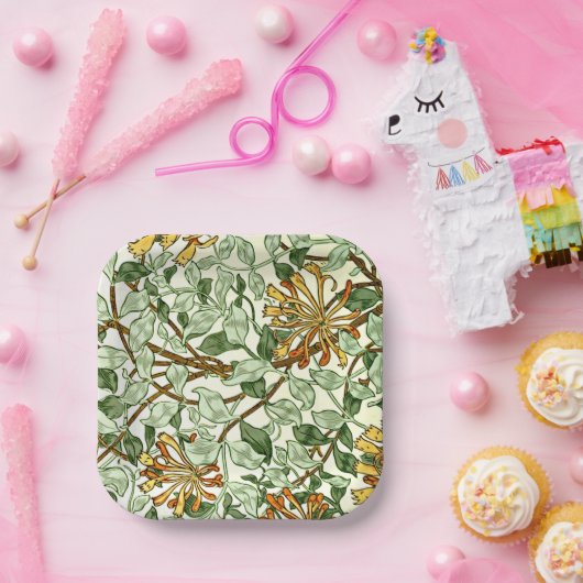 Morris - Honeysuckle green en goud Papieren Bordje (Feest)