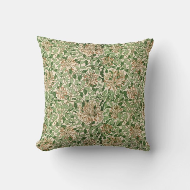 Morris Honeysuckle Patroon Groene Bladeren Vintage Kussen (Voorkant)