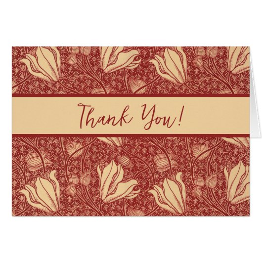 Morris Inspired Lily Flower Botanische rode textie (Voorkant Horizontaal)