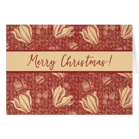 Morris Inspired Lily Flower Botanische rode textie (Voorkant Horizontaal)