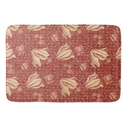 Morris Inspired Lily Flower Botanische rode textie Badmat (Voorkant)
