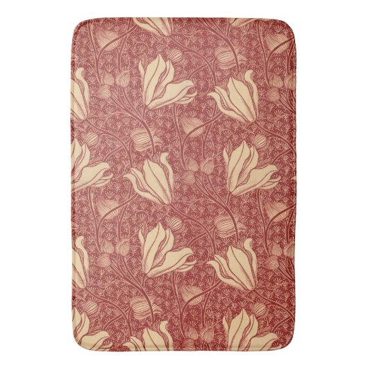 Morris Inspired Lily Flower Botanische rode textie Badmat (Voorkant Verticaal)