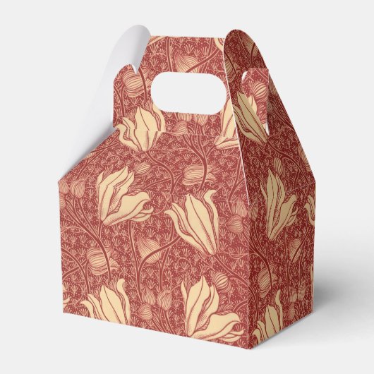 Morris Inspired Lily Flower Botanische rode textie Bedankdoosjes (Achterkant)