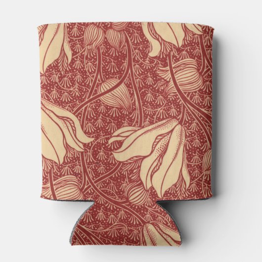 Morris Inspired Lily Flower Botanische rode textie Blikjeskoeler (Achterkant)