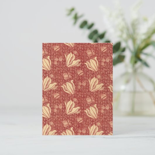 Morris Inspired Lily Flower Botanische rode textie Briefkaart (Staand voorkant)