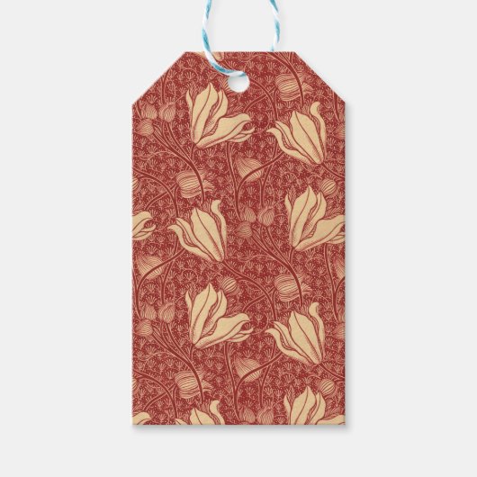 Morris Inspired Lily Flower Botanische rode textie Cadeaulabel (Voorkant)