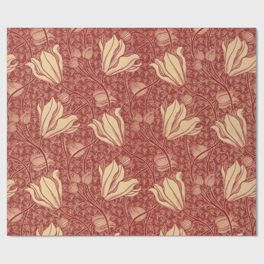 Morris Inspired Lily Flower Botanische rode textie Cadeaupapier (Vlak)