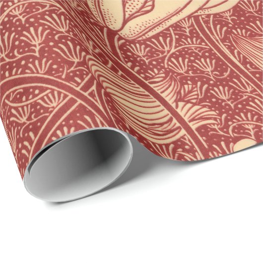 Morris Inspired Lily Flower Botanische rode textie Cadeaupapier (Rol Hoek)