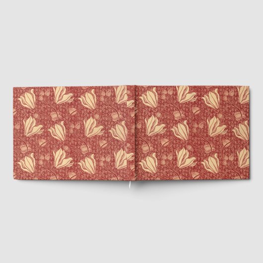 Morris Inspired Lily Flower Botanische rode textie Gastenboek (Volledig)