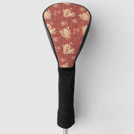 Morris Inspired Lily Flower Botanische rode textie Golfheadcover (Voorkant)