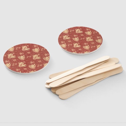 Morris Inspired Lily Flower Botanische rode textie Handwaaier (Niet-gemonteerd)