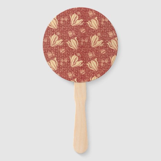 Morris Inspired Lily Flower Botanische rode textie Handwaaier (Voorkant)