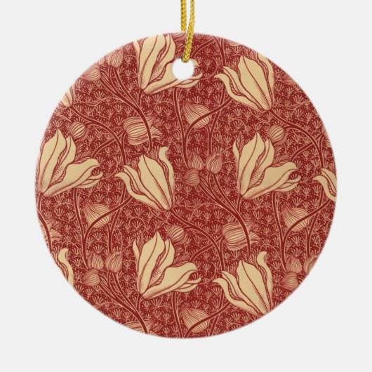 Morris Inspired Lily Flower Botanische rode textie Keramisch Ornament (Voorkant)