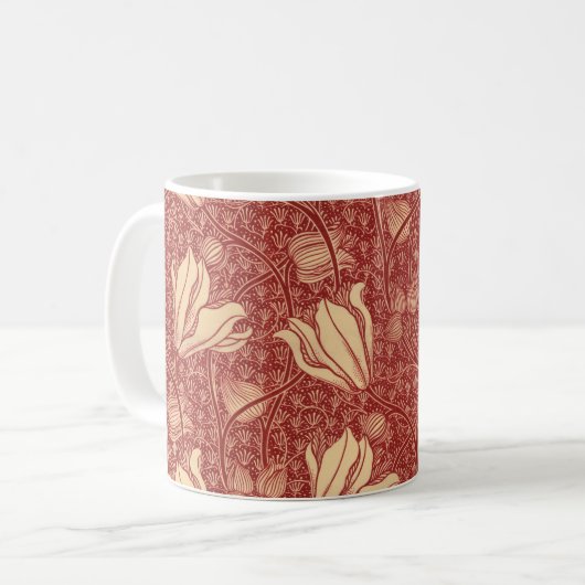Morris Inspired Lily Flower Botanische rode textie Koffiemok (Voorkant links)
