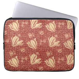 Morris Inspired Lily Flower Botanische rode textie Laptop Sleeve