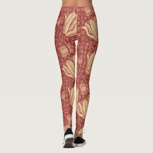 Morris Inspired Lily Flower Botanische rode textie Leggings (Achterkant)