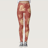 Morris Inspired Lily Flower Botanische rode textie Leggings (Voorkant)
