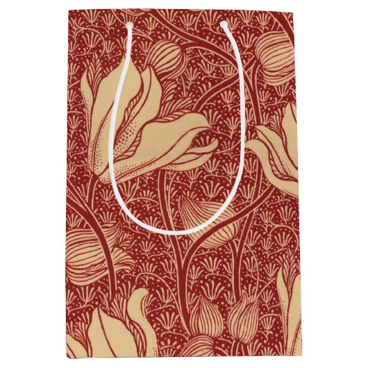 Morris Inspired Lily Flower Botanische rode textie Medium Cadeauzakje (Voorkant)