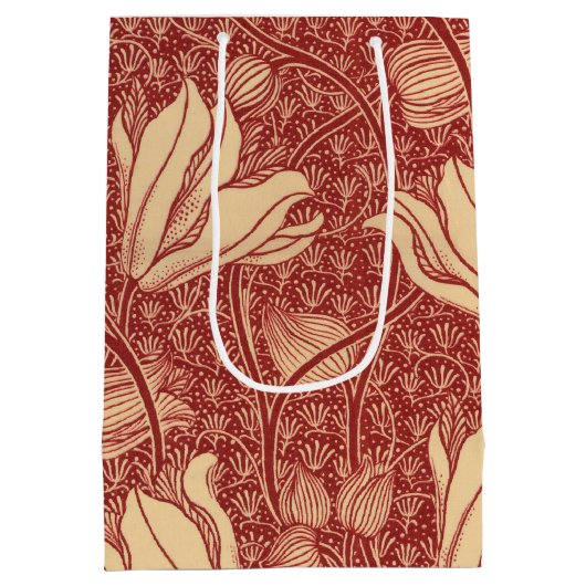 Morris Inspired Lily Flower Botanische rode textie Medium Cadeauzakje (Achterkant)