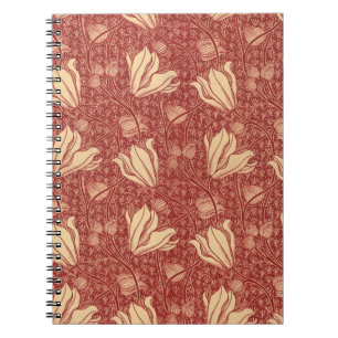 Morris Inspired Lily Flower Botanische rode textie Notitieboek