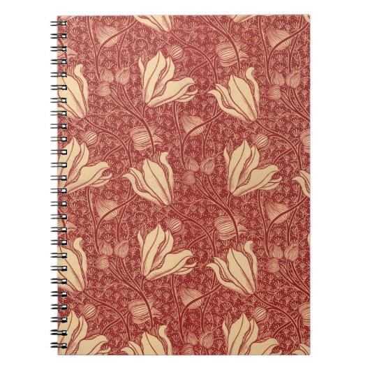 Morris Inspired Lily Flower Botanische rode textie Notitieboek (Voorkant)