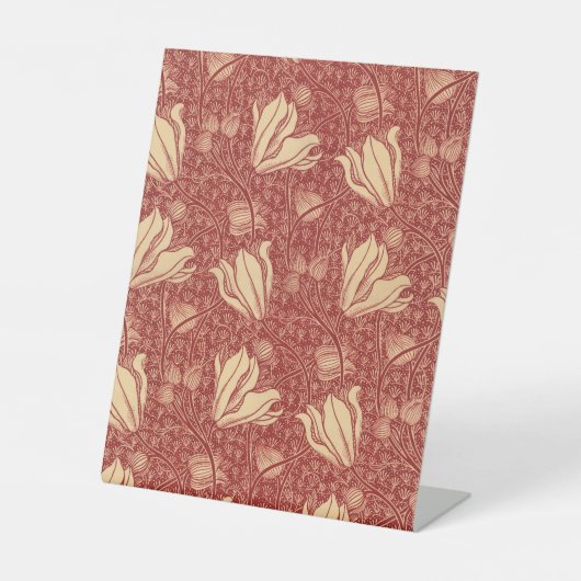 Morris Inspired Lily Flower Botanische rode textie Reclamebord Met Voetstuk (Voorkant)