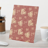 Morris Inspired Lily Flower Botanische rode textie Reclamebord Met Voetstuk (Insitu)