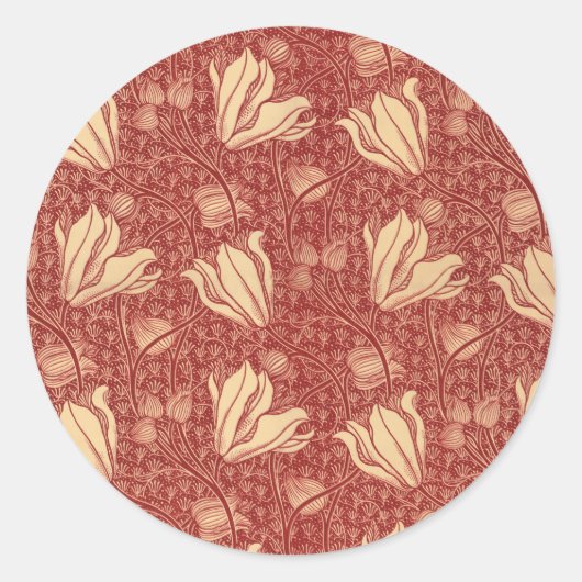 Morris Inspired Lily Flower Botanische rode textie Ronde Sticker (Voorkant)